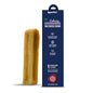 A single AyurPet Calming Ashwagandha Yak Cheese Chew stands upright next to its dark blue retail packaging box on a plain white background.